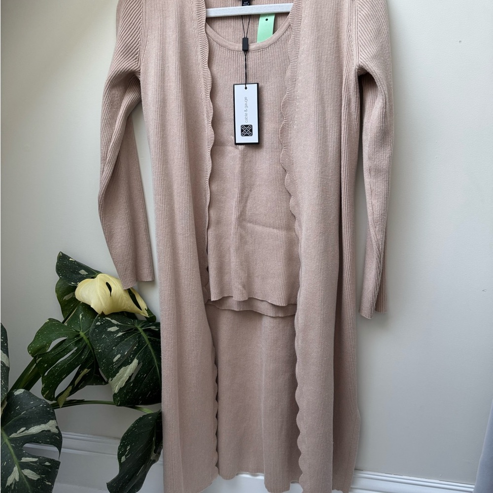Beige Knit Cardigan and Top Set